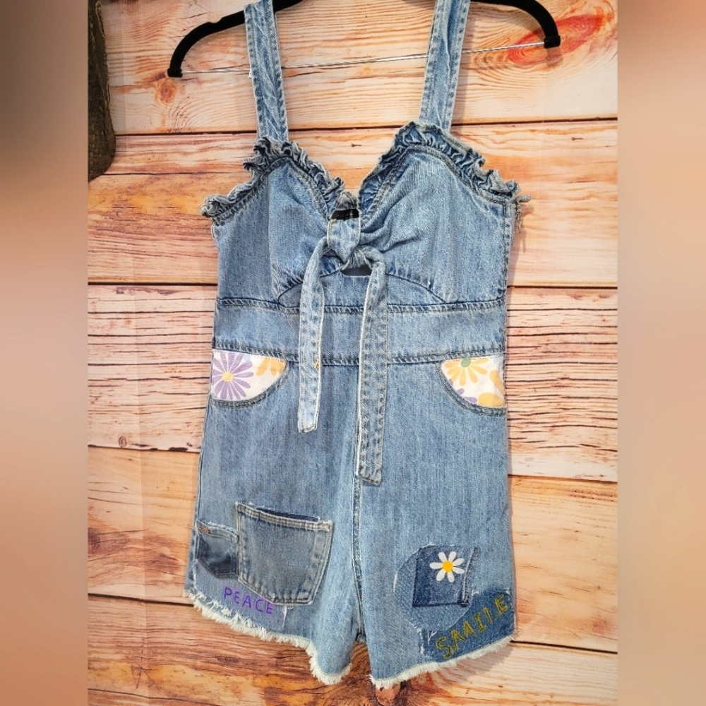 UPCYCLE "MADE WITH LOVE~BLUE BLUSH" ONE PIECE EMBELLISHED ONE PIECE SHORTS!!😊